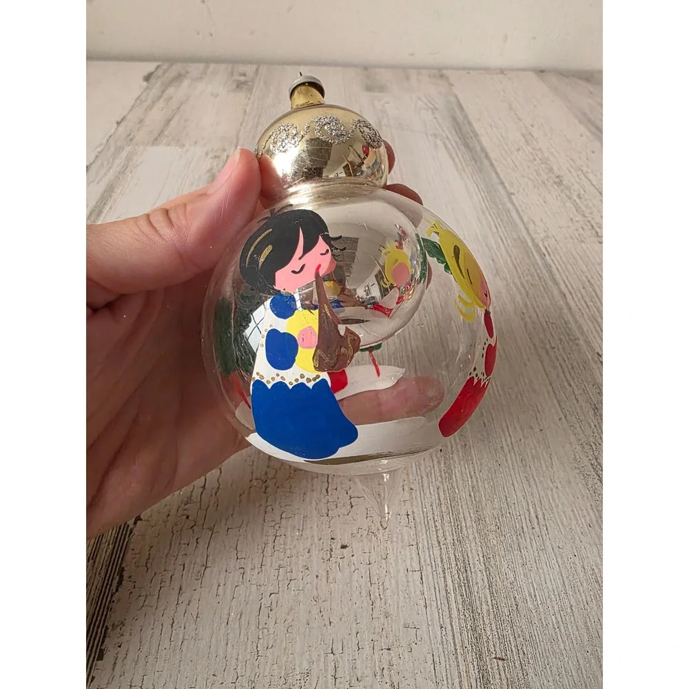 Vintage Italian reflector Nativity house glass dome ornament teardrop tree Xmas